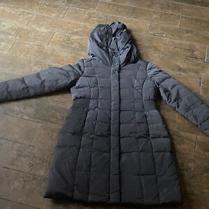 Cole Haan Gray Quilted Hooded Coat. Excellent condition. Longer length.